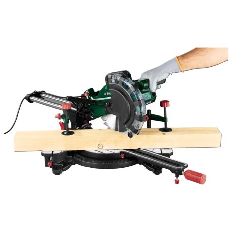 ParkSide PZKS 2000 C3 elektromos 2000W asztali bütüző (fejező) és gérvágó fűrész, vonófűrész, csapfűrész, dupla csúszósínnel