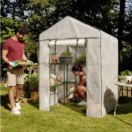 ParkSide / GardenStar 8 polcos 140 x 200 x 140 cm szövetfólia hobby kerti melegház, szövethálós fóliasátor polcokkal