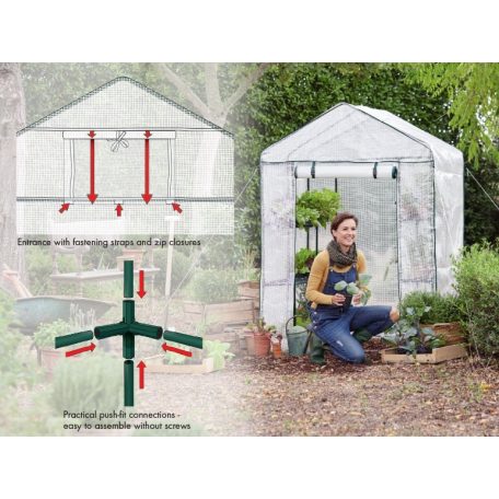 ParkSide / GardenStar 8 polcos 140 x 200 x 140 cm szövetfólia hobby kerti melegház, szövethálós fóliasátor polcokkal