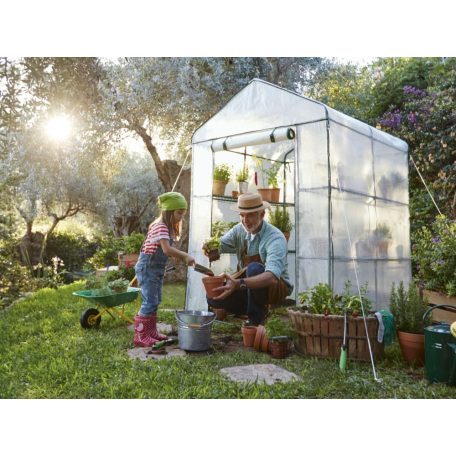 ParkSide / GardenStar 8 polcos 140 x 200 x 140 cm szövetfólia hobby kerti melegház, szövethálós fóliasátor polcokkal