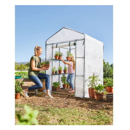 ParkSide / GardenStar 8 polcos 140 x 200 x 140 cm szövetfólia hobby kerti melegház, szövethálós fóliasátor polcokkal