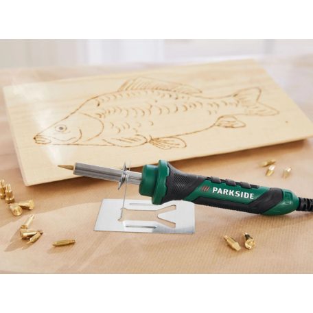 ParkSide PBMK 30 A1 piro páka, pirogravírozó, 30W 16 részes pirográf készlet (7 x író- és rajzhegy + 7 x pecsétnyomó + állvány)