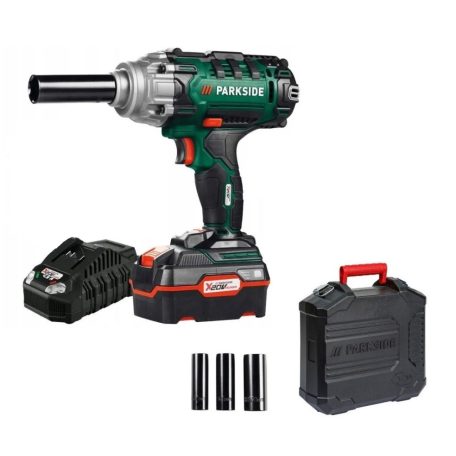 ParkSide PASSK 20-Li C4 20V 4Ah 400Nm akkus ütvecsavarozó, akkumulátoros kerékkulcs készlet kofferben, 4 db CR-V dugókulccsal