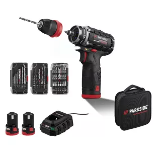  ParkSide Performance PBSPA 12 C3 / E4 prémium, 35 Nm levehető tokmányos 12V 2Ah dupla akkus fúró behajtó táskával 39 kiegészítővel 