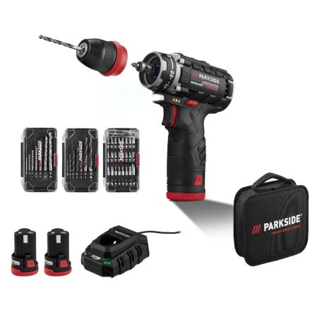 ParkSide Performance PBSPA 12 C3 35 Nm levehető tokmányos 12V 2Ah dupla akkus fúró behajtó táskával 39 kiegészítővel 