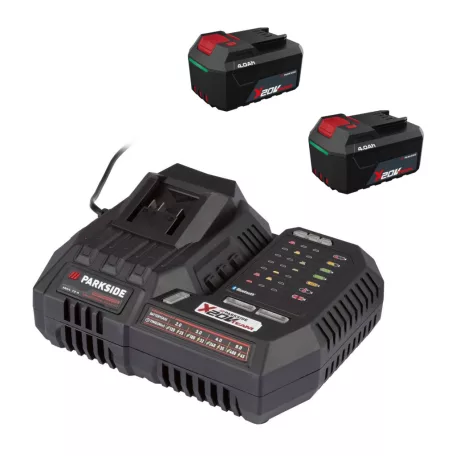 ParkSide Performance PLGS 2012 A1 X20V 300W Smart akkutöltő + 2 x PAP 204 A1 / PAP 20 B3 20V 4Ah X20 dupla akkus csomag 