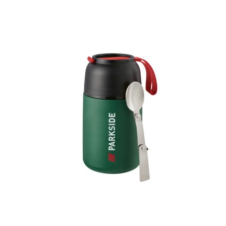 ParkSide Fan Edition Insulated Food Flask 650 ml 10 x 19 cm duplafalú acél ételtermosz, uzsonnás doboz, ételhordó összecsukható fém kanállal