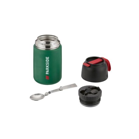 ParkSide Fan Edition Insulated Food Flask 650 ml 10 x 19 cm duplafalú acél ételtermosz, uzsonnás doboz, ételhordó összecsukható fém kanállal