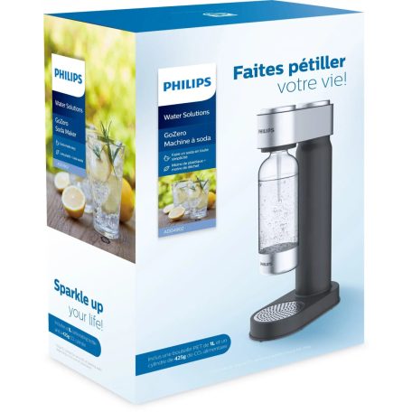 Philips GoZero inox Soda Maker ADD4902 fekete - inox prémium szódagép, házi szódakészítő 1 db CO2 patronnal és 1 db 0.9 literes palackkal (ADD4902BK/10)