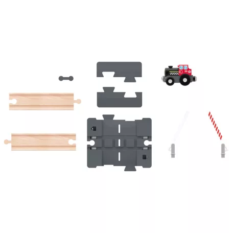 PlayTive 460720 / 485039 mechanikus sorompó, 5 részes vasúti átjáró vonattal, fa vonat szettekhez