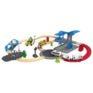   PlayTive City Express Városközpont 51 darabos fa vonat szett, favonat készlet akkus önjáró mozdonnyal 4.2m 