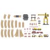   PlayTive Construction Site Train Set - Építkezés, 59 darabos fa vonat szett elemes mozdonnyal, munkagépekkel és daruval