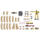 lupilu / PlayTive Construction Site Train Set - Építkezés, 59 darabos fa vonat szett, kreatív fejlesztő játék, elemes önjáró mozdonnyal, munkagépekkel és daruval, sok kiegészítővel