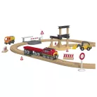 lupilu / PlayTive Construction Site Train Set - Építkezés, 59 darabos fa vonat szett, kreatív fejlesztő játék, elemes önjáró mozdonnyal, munkagépekkel és daruval, sok kiegészítővel