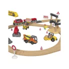 lupilu / PlayTive Construction Site Train Set - Építkezés, 59 darabos fa vonat szett, kreatív fejlesztő játék, elemes önjáró mozdonnyal, munkagépekkel és daruval, sok kiegészítővel