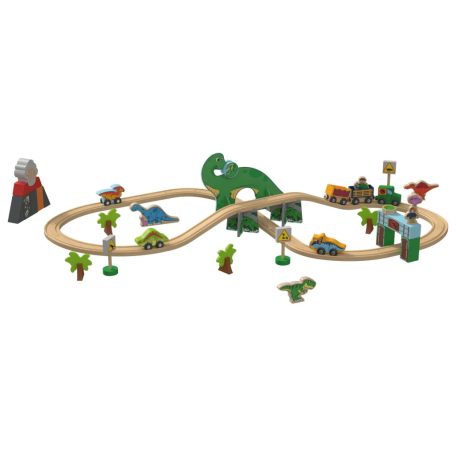 PlayTive Dinosaur Wooden Train Set - 46 darabos dinoszaurusz fa vonat vasút szett, favonat készlet 2.7 méter