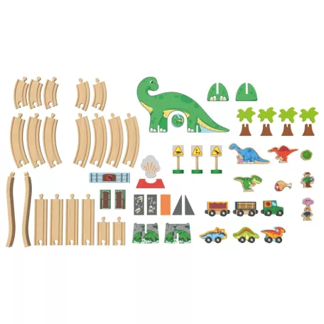 PlayTive Dinosaur Wooden Train Set - 46 darabos dinoszaurusz fa vonat vasút szett, favonat készlet 2.7 méter
