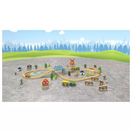 PlayTive Dinosaur Wooden Train Set - 46 darabos dinoszaurusz fa vonat vasút szett, favonat készlet 2.7 méter