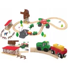 PlayTive Farm Train Set - 43 darabos parasztház / gazdaság 2.8 méter fa vonat vasút szett, favonat készlet elemes traktorral és elektromos tyúkketreccel