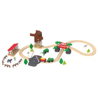   PlayTive Farm Train Set - 43 darabos parasztház / gazdaság fa vonat vasút szett, favonat készlet elemes traktorral és elektromos tyúkketreccel