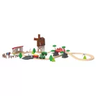 PlayTive Farm Train Set - 43 darabos parasztház / gazdaság 2.8 méter fa vonat vasút szett, favonat készlet elemes traktorral és elektromos tyúkketreccel