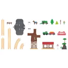 PlayTive Farm Train Set - 43 darabos parasztház / gazdaság 2.8 méter fa vonat vasút szett, favonat készlet elemes traktorral és elektromos tyúkketreccel