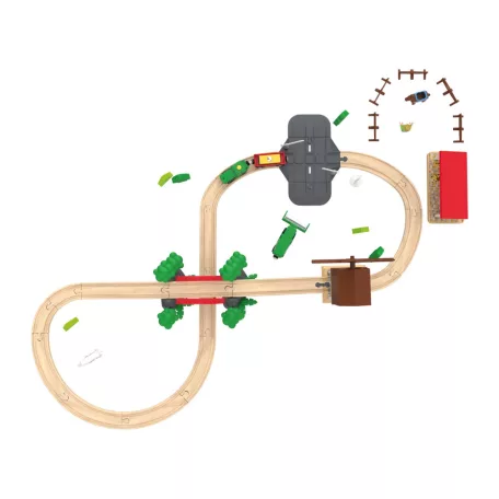 PlayTive Farm Train Set - 43 darabos parasztház / gazdaság 2.8 méter fa vonat vasút szett, favonat készlet elemes traktorral és elektromos tyúkketreccel