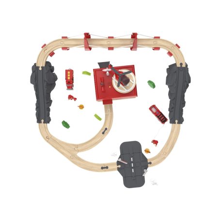 PlayTive Fire Brigade Train Set - 47 darabos Tűzoltóság fa vonat / vasút szett, favonat készlet