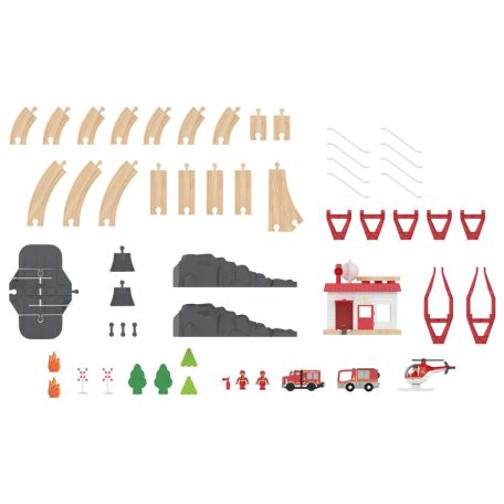 PlayTive Fire Brigade Train Set - 47 darabos Tűzoltóság fa vonat / vasút szett, favonat készlet