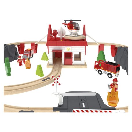 PlayTive Fire Brigade Train Set - 47 darabos Tűzoltóság fa vonat / vasút szett, favonat készlet