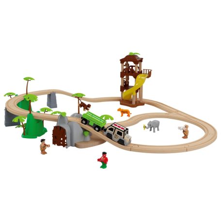 PlayTive JT-2023 Jungle Train 35 db-os dzsungel fa vonat készlet favonat szett önjáró safari autóval