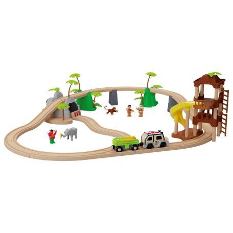 PlayTive JT-2023 Jungle Train 35 db-os dzsungel fa vonat készlet favonat szett önjáró safari autóval