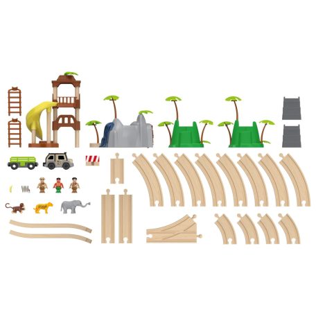 PlayTive JT-2023 Jungle Train 35 db-os dzsungel fa vonat készlet favonat szett önjáró safari autóval