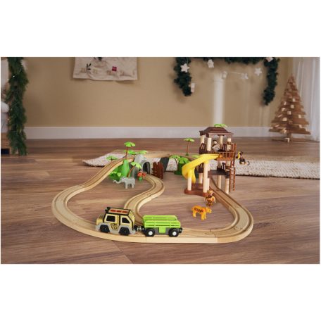 PlayTive JT-2023 Jungle Train 35 db-os dzsungel fa vonat készlet favonat szett önjáró safari autóval