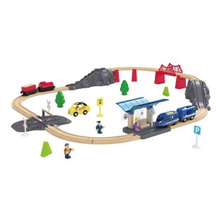   PlayTive Passenger Train Utasszállító 42 db-os fa vonat készlet, favonat szett, önjáró mozdonnyal