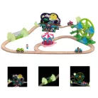 PlayTive Glow Amusement Train Set 32 részes Vidámpark fa vonat szett 3 db mechanikus autóval, foszforeszkáló (sötétben világító) elemekkel