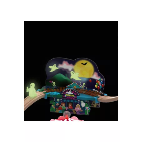 PlayTive Glow Amusement Train Set 32 részes Vidámpark fa vonat szett 3 db mechanikus autóval, foszforeszkáló (sötétben világító) elemekkel