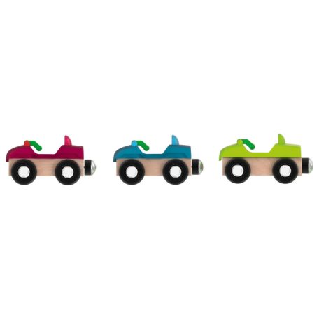 PlayTive Glow SZETT Amusement Train Set 35 részes Vidámpark fa vonat szett önjáró mozdonnyal + 3 db mechanikus autóval, foszforeszkáló (sötétben világító) elemekkel