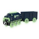 PlayTive Glow SZETT Amusement Train Set 35 részes Vidámpark fa vonat szett önjáró mozdonnyal + 3 db mechanikus autóval, foszforeszkáló (sötétben világító) elemekkel