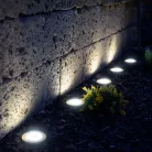 ProGarden DX9-300050 talajba süllyeszthető 5 db inox szolár lámpa, nemesacél napelemes hidegfehér kerti LED lámpa 12 cm, alkonyat szenzorral