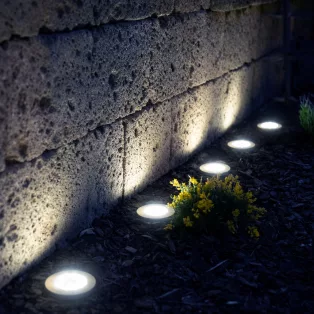   ProGarden DX9-300050 talajba süllyeszthető 5 db inox szolár lámpa, nemesacél napelemes hidegfehér kerti LED lámpa 12 cm, alkonyat szenzorral