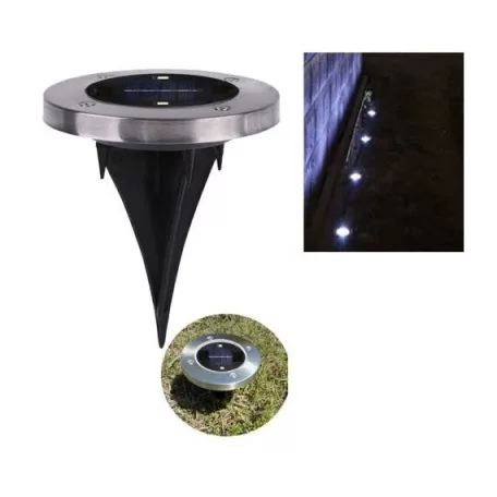 ProGarden DX9-300050 talajba süllyeszthető 5 db inox szolár lámpa, nemesacél napelemes hidegfehér kerti LED lámpa 12 cm, alkonyat szenzorral