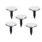 ProGarden DX9-300050 talajba süllyeszthető 5 db inox szolár lámpa, nemesacél napelemes hidegfehér kerti LED lámpa 12 cm, alkonyat szenzorral