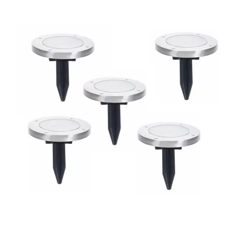 ProGarden DX9-300050 talajba süllyeszthető 5 db inox szolár lámpa, nemesacél napelemes hidegfehér kerti LED lámpa 12 cm, alkonyat szenzorral