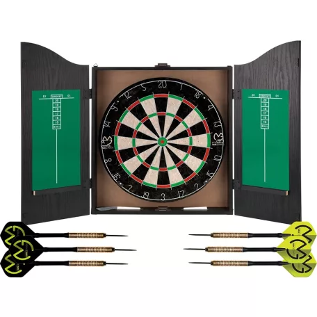 QX Max Home Darts Center fali darts szekrény, szizál darts tábla fa szekrénnyel 6 dart szettel 