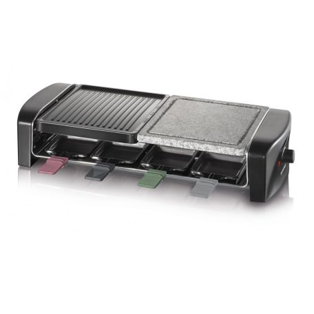 Severin RG9645 félkőlapos 1400W elektromos 8 személyes raclette grill, raklett grillsütő 42 x 21 cm osztott sütőlappal