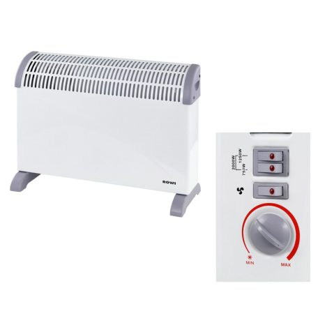 ROWI HWK 2000/3/2 G Basic fehér, turbós, ventilátoros 2000W álló elektromos konvektor 3 fűtési fokozattal (750W / 1250W / 2000W), ventilátorral, elektromos hősugárzó fokozatmentes termosztáttal