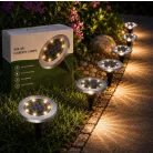 Tesco Outdoor SGL-6 talajba süllyeszthető, leszúrható 6 db inox szolár lámpa, nemesacél napelemes kerti lámpa 6 x 8 db melegfehér LED, 12 cm