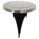 Tesco Outdoor SGL-6 talajba süllyeszthető, leszúrható 6 db inox szolár lámpa, nemesacél napelemes kerti lámpa 6 x 8 db melegfehér LED, 12 cm