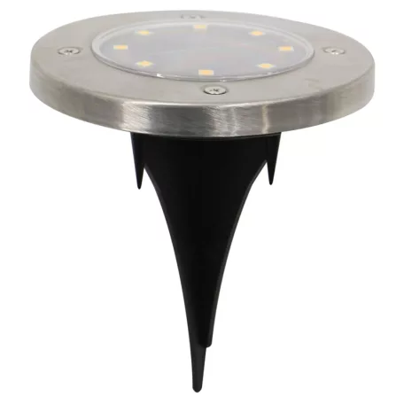 Tesco Outdoor SGL-6 talajba süllyeszthető, leszúrható 6 db inox szolár lámpa, nemesacél napelemes kerti lámpa 6 x 8 db melegfehér LED, 12 cm